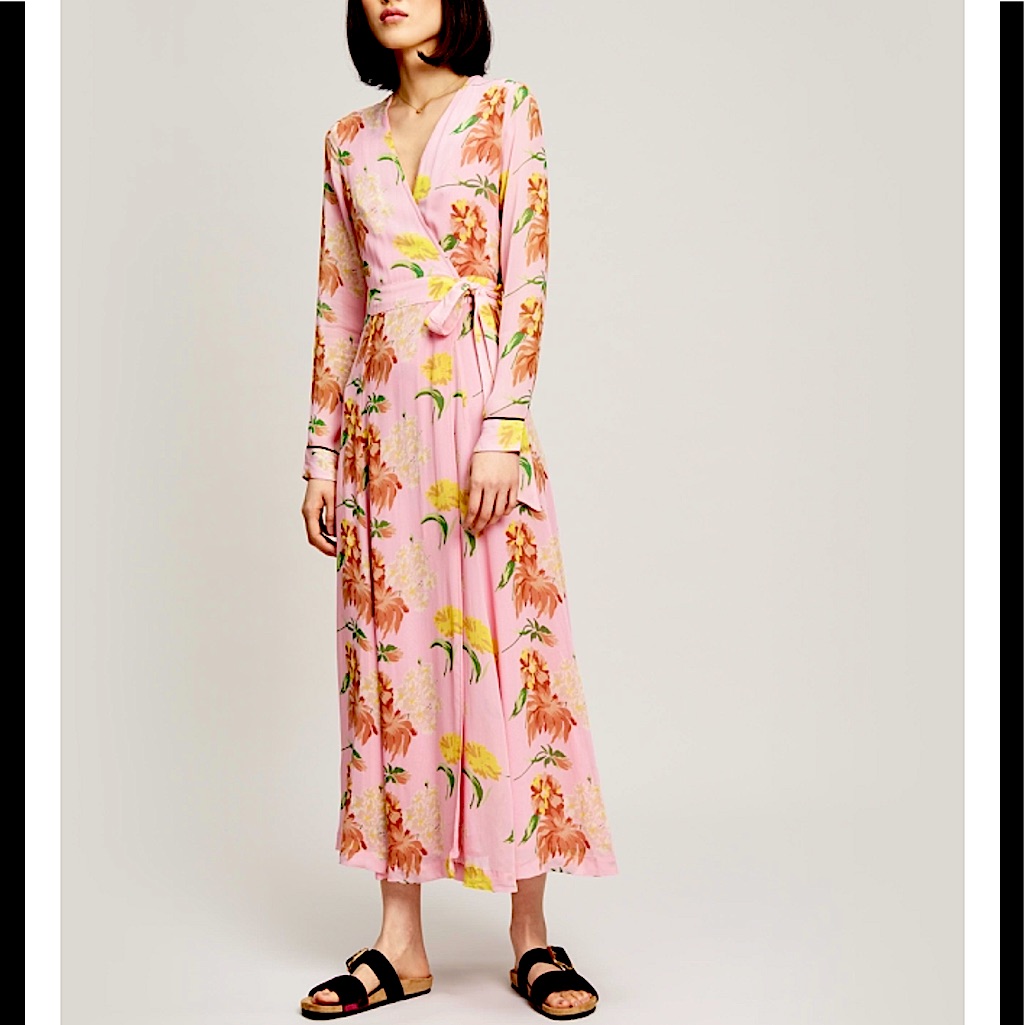 Nwot Ganni Marceau Georgette Wrap Dress In Sea Pink Floral